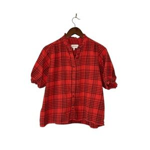 The GREAT. Size 1 Cedar Plaid Shirt in Barn Red